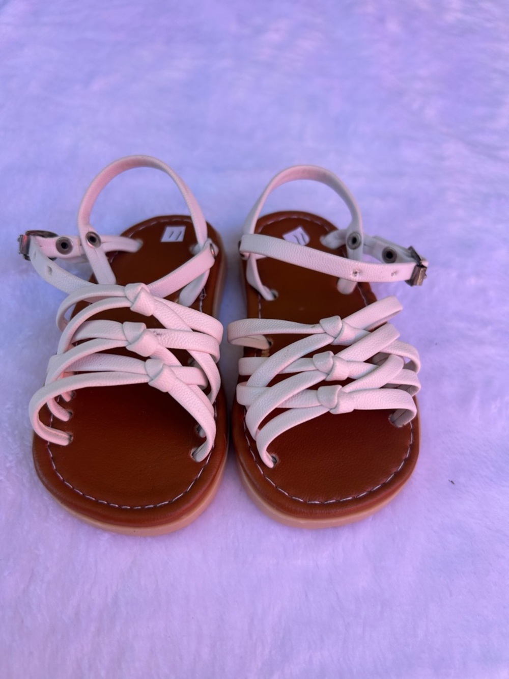 Girls White Knotted Strappy Sandals with Brown Footbed